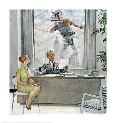 Window Washer by Norman Rockwell Pricing Limited Edition Print image