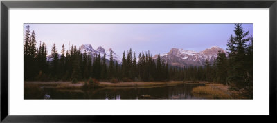 Lake In A Forest, Three Sister's Mountain, Mt. Lawrence Grassi, Bow Valley, Alberta, Canada by Panoramic Images Pricing Limited Edition Print image