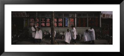Three Men Getting A Hair Cut In Front Of A Building, Beijing, China by Panoramic Images Pricing Limited Edition Print image
