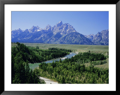 Snake River Cutting Through Terrace 2000M Below Summits, Grand Teton National Park, Wyoming, Usa by Tony Waltham Pricing Limited Edition Print image