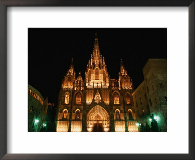 Cathedral Illuminated At Night, Barcelona, Spain by Bill Wassman Pricing Limited Edition Print image