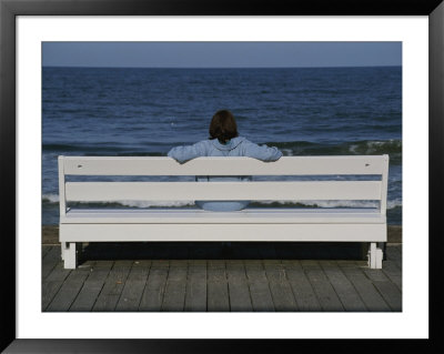 Morning Boardwalk Visitor In Quiet And Balanced Ocean Contemplation by Stephen St. John Pricing Limited Edition Print image