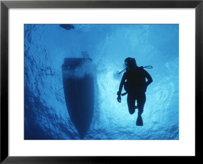 A Silhouetted Diver Descends Into Clear Blue Water by Raul Touzon Pricing Limited Edition Print image