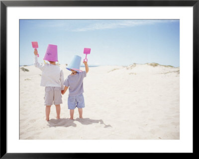 2 Boys With Sand Bucket Over Their Heads by Jeff Greenberg Pricing Limited Edition Print image