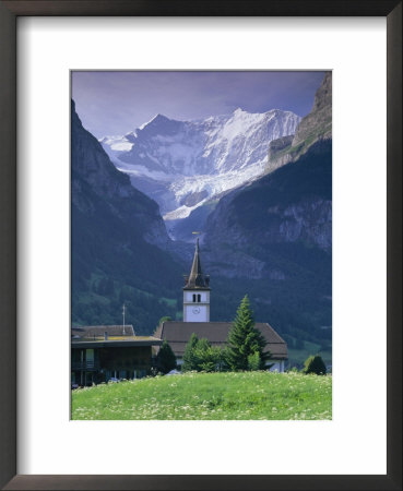 Village Church And Oberer Grindelwald Glacier, Jungfrau Region, Swiss Alps, Switzerland by Gavin Hellier Pricing Limited Edition Print image
