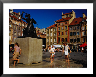 Children Playing Around Mermaid Statue In Rynek Starego Miasta, Warsaw, Poland by Witold Skrypczak Pricing Limited Edition Print image
