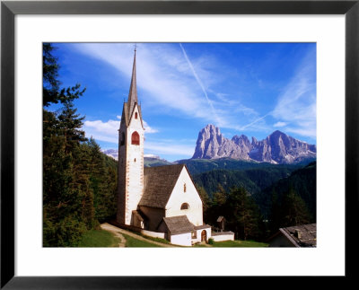 San Giacomo Church And Sassolungo Range Across Val Gardena, Dolomiti Di Sesto Natural Park, Italy by Richard Nebesky Pricing Limited Edition Print image
