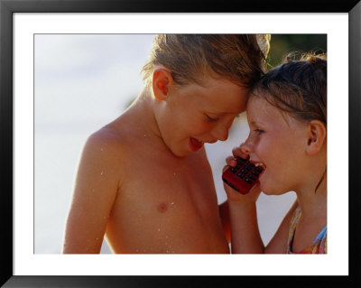 Children Talking On Mobile Phone, Cook Islands by Philip & Karen Smith Pricing Limited Edition Print image