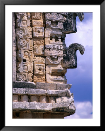 Chac Masks Carved In Stone On Exterior Walls Of Temple In The Nunnery Quadrangle, Uxmal, Mexico by John Elk Iii Pricing Limited Edition Print image
