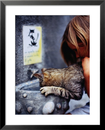Girl Helping Cat At Cat Fountain, Positano, Campania, Italy by Philip & Karen Smith Pricing Limited Edition Print image