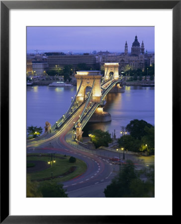 Chain Bridge Over The River Danube And St. Stephens Basilica, Budapest, Hungary, Europe by Gavin Hellier Pricing Limited Edition Print image