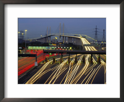 Tollgates On Queen Elizabeth Bridge At Night, M25, Dartford, Kent, England, Uk, Europe by Roy Rainford Pricing Limited Edition Print image
