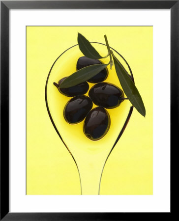 Black Olives In Olive Oil With Sprig Of Olive Leaves by Marc O. Finley Pricing Limited Edition Print image