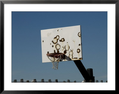 Basketball Net Hoop And Backboard Against A Blue Sky, Groton, Connecticut by Todd Gipstein Pricing Limited Edition Print image