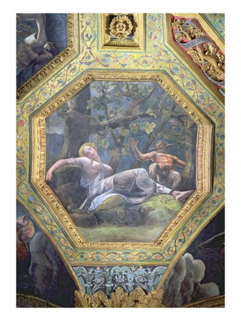 Psyche Sleeping In The Valley Of Cupid, Ceiling Caisson From The Sala Di Amore E Psiche, 1528 by Giulio Romano Pricing Limited Edition Print image