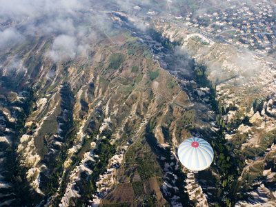 Hot Air Ballon Flying Over Village by Scott Stulberg Pricing Limited Edition Print image