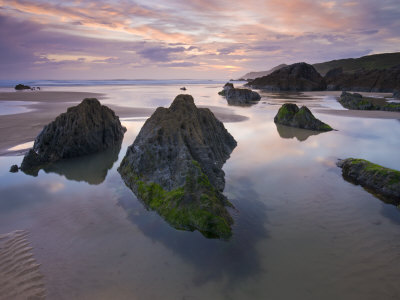 Rockpools Exposed At Low Tide, Combesgate Beach, Devon, England, United Kingdom, Europe by Adam Burton Pricing Limited Edition Print image