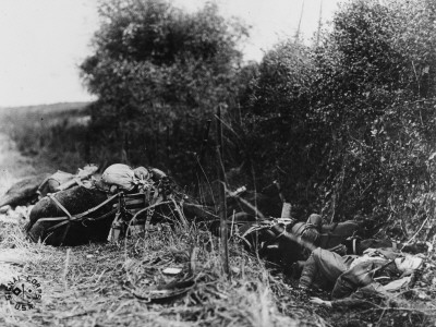 Dead Bodies Of A Soldier And Horse On The Western Front In France During World War I In 1918 by Robert Hunt Pricing Limited Edition Print image