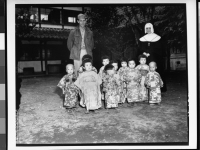 Pvt. Louis Miller With Sister St. Paul And Japanese Orphans In Their Finest Kimonos, During Wwii by F. C. Rogers Pricing Limited Edition Print image