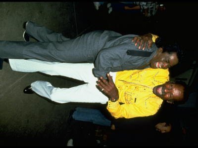 James Brown And Chuck Berry Dancing Backstage At Concert For Opening Of Rock And Roll Hall Of Fame by Dave Allocca Pricing Limited Edition Print image