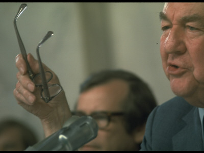 Senator Sam Ervin Questions Witness As Senator Howard Baker Listens During Watergate Hearings by Gjon Mili Pricing Limited Edition Print image