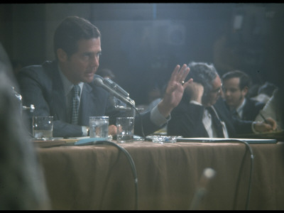 Ex-Nixon Campaign Aide Jeb Stuart Magruder With Lawyers Testifying At Senate Watergate Hearings by Gjon Mili Pricing Limited Edition Print image