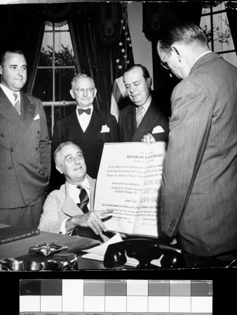 President Franklin D. Roosevelt Sitting At Desk, Surrounded By Birthday Ball Committee by Thomas D. Mcavoy Pricing Limited Edition Print image