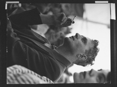 British Author Stephen Spender Poised, Lit Cigarette-In-Hand, During Goethe Festival by W. Eugene Smith Pricing Limited Edition Print image