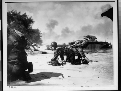 Marines On Beach At Saipan, Crawling Under Enemy Fire To Their Assigned Positions by Sgt. James Burns Pricing Limited Edition Print image