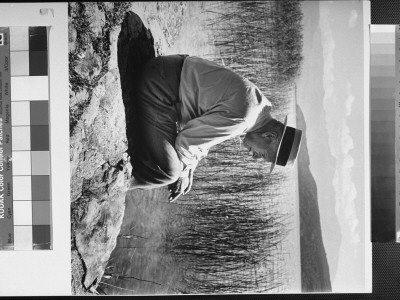 Swiss Psychiatrist Dr. Carl Jung Sitting On Stone Wall Overlooking Lake Zurich by Dmitri Kessel Pricing Limited Edition Print image