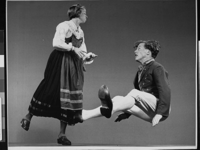 Two Dancers Demonstrating Steps Of A Swedish Courting Folk Dance by Gjon Mili Pricing Limited Edition Print image
