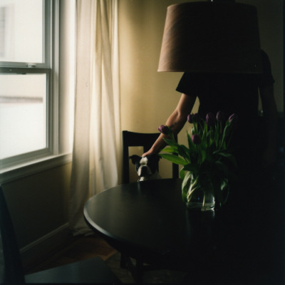 Man With A Dog On A Dining Room Chair by Cj Rachford Pricing Limited Edition Print image