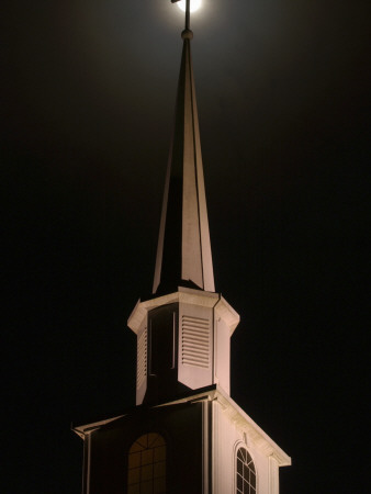 Florida, Starke, A Full Moon Illuminates The Steeple Of A Church In Suburban Starke by Jon M. Fletcher Pricing Limited Edition Print image