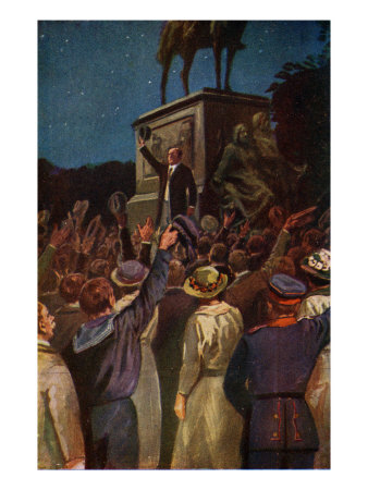 German Crowd Gathers Round Leader/Speaker With Right Arms Raised In Salute by Hugh Thomson Pricing Limited Edition Print image