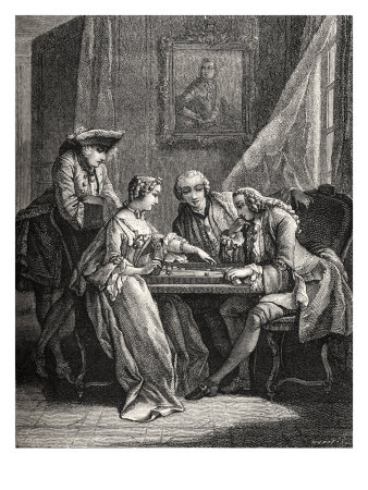 Bourgeois Men And Women At A Gaming Table, Playing French Game Of Trictrac by Harold Copping Pricing Limited Edition Print image