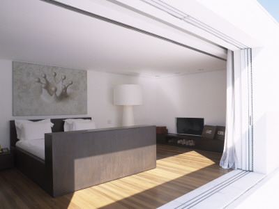 The Big White House, Sao Paulo, Master Bedroom With Sliding Balcony Doors, Architect: Marcio Kogan by Alan Weintraub Pricing Limited Edition Print image