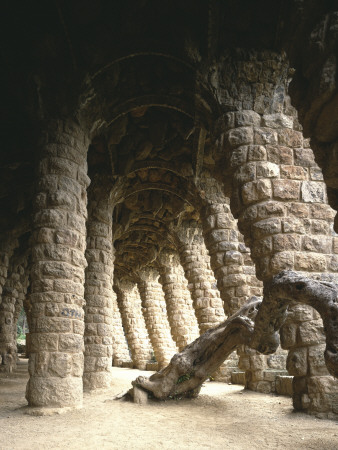 Parc Guell, Barcelona, 1914, Viaduct Supporting Roads For Vehicular Traffic, Architect Antoni Gaudi by John Edward Linden Pricing Limited Edition Print image