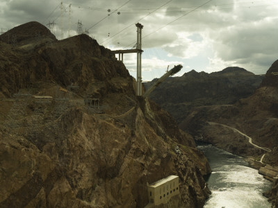 Construction Of New Hoover Bridge, Arizona Side From Hoover Dam, Grand Canyon And Colarodo River by Richard Williamson Pricing Limited Edition Print image