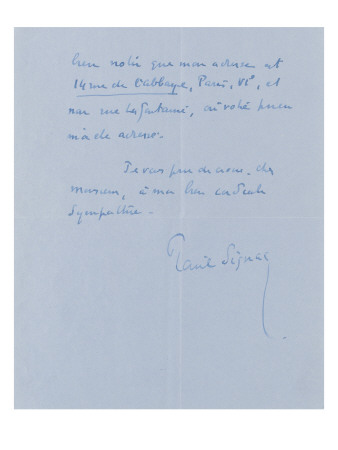 Lettre Autographe Signée À Maurice Denis by Paul Signac Pricing Limited Edition Print image