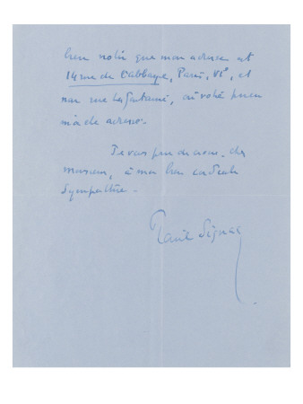 Lettre Autographe Signee A Maurice Denis by Paul Signac Pricing Limited Edition Print image