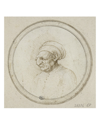 Caricature D'un Vieil Homme Coiffe D'un Bonnet Rond by Leonard De Vinci Pricing Limited Edition Print image