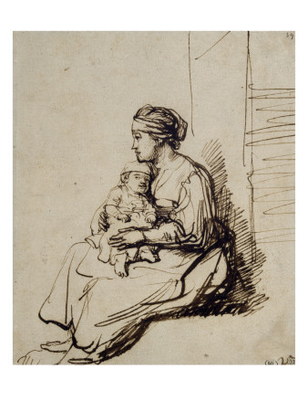 Jeune Femme Assise Tenant Son Enfant Sur Ses Genoux by Rembrandt Van Rijn Pricing Limited Edition Print image