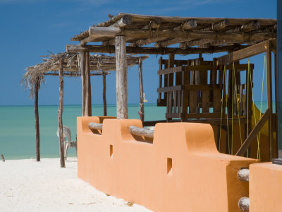 Outdoor Restaurant Beach Scene, Celestun, Yucatan, Mexico by Julie Eggers Pricing Limited Edition Print image