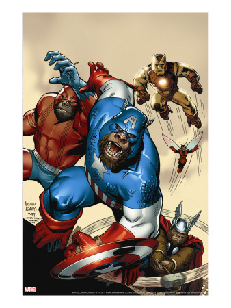 Marvel Apes #0 Cover: Captain America, Giant Man, Iron Man And Thor by Adams Arthur Pricing Limited Edition Print image