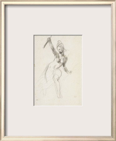 Femme A Demi-Nue Brandissant Un Baton ; Etude Pour La Liberte Guidant Le Peuple ; 1830 by Eugene Delacroix Pricing Limited Edition Print image