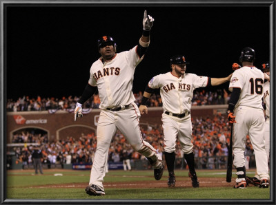 Texas Rangers V San Francisco Giants, Game 1: Juan Uribe, Cody Ross, Edgar Renteria by Ezra Shaw Pricing Limited Edition Print image