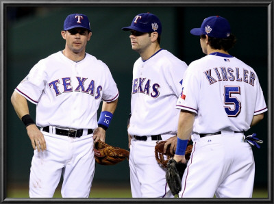 San Francisco Giants V Texas Rangers, Game 4: Elvis Andrus,Michael Young,Ian Kinsler by Christian Petersen Pricing Limited Edition Print image