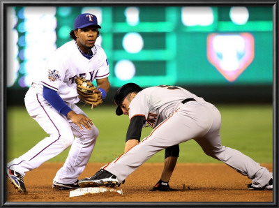 San Francisco Giants V Texas Rangers, Game 4: Andres Torres,Elvis Andrus by Christian Petersen Pricing Limited Edition Print image