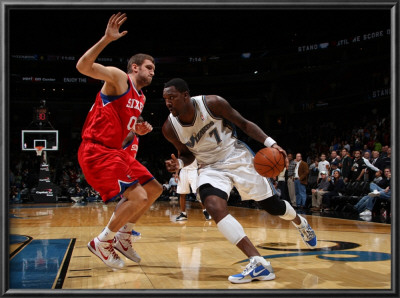 Philadelphia 76Ers V Washington Wizards: Andray Blatche And Spencer Hawes by Ned Dishman Pricing Limited Edition Print image