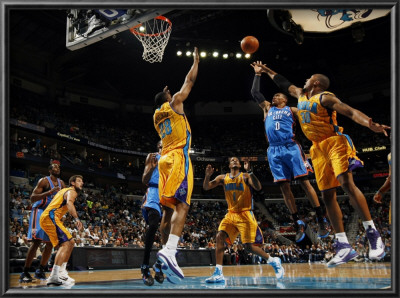 Oklahoma City Thunder V New Orleans Hornets: Russell Westbrook And David West by Layne Murdoch Pricing Limited Edition Print image